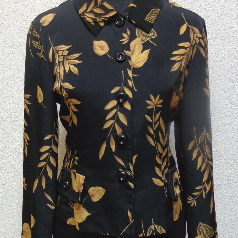 BLACK LEAF PRINT SHIRT JACKET 8P
